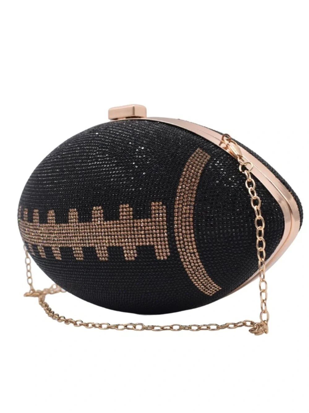 NWT Crystal Embellished Football Clutch Handbag - Black gold